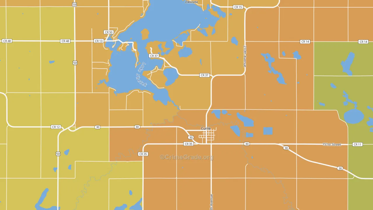 Currie, MN Map of Burglary Rates