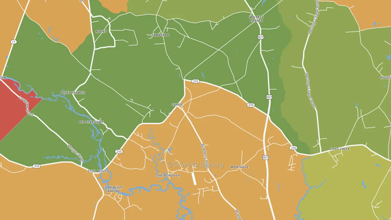 Currie, NC Map of Burglary Rates