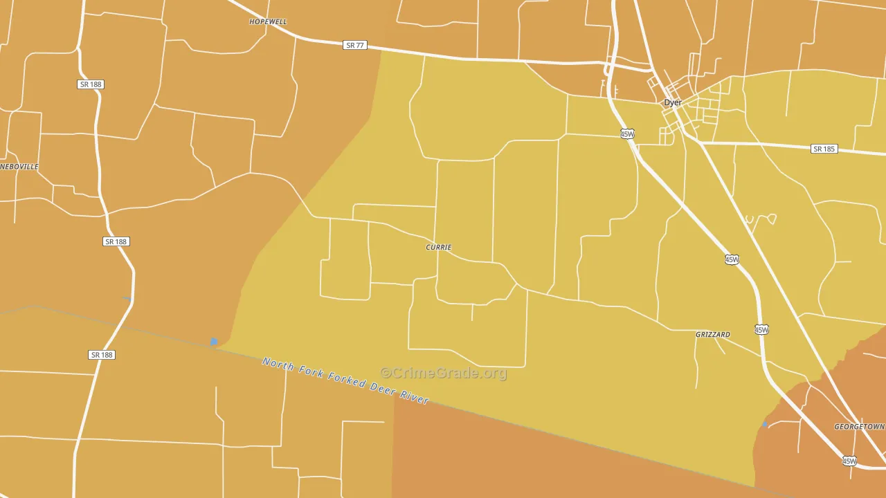 Currie, TN Map of Burglary Rates