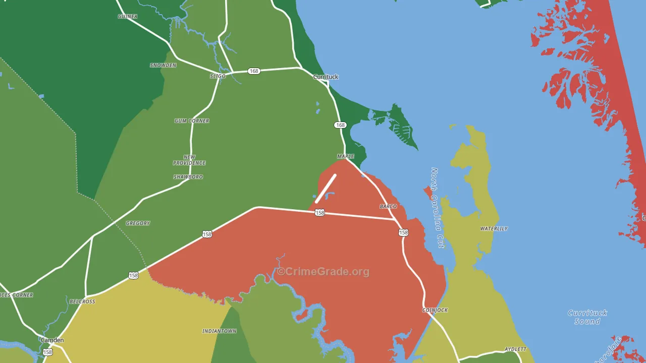 Currituck County, NC Map of Burglary Rates