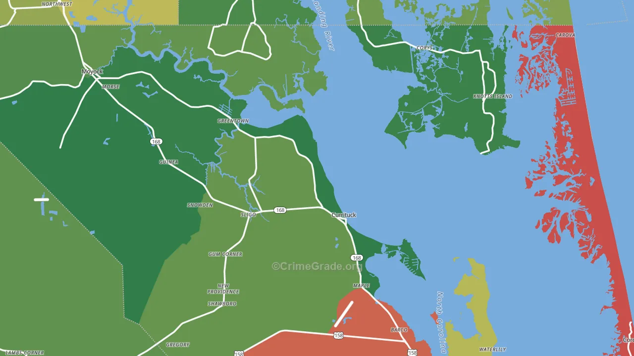 Currituck, NC Map of Burglary Rates