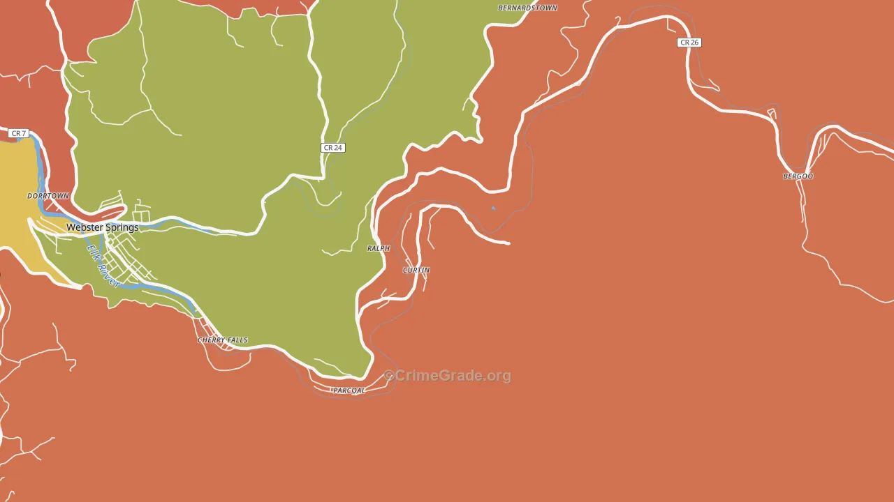 Curtin, WV Map of Burglary Rates