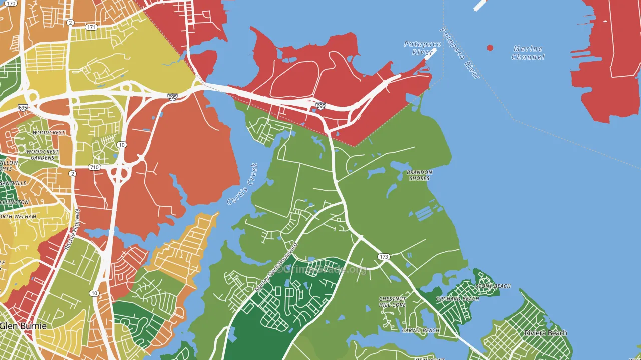 Curtis Bay, MD Map of Burglary Rates