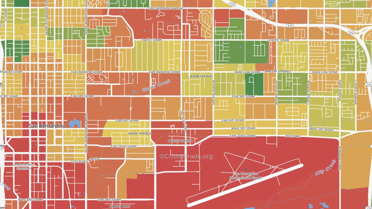 Curtis, Highland, CA Map of Burglary Rates