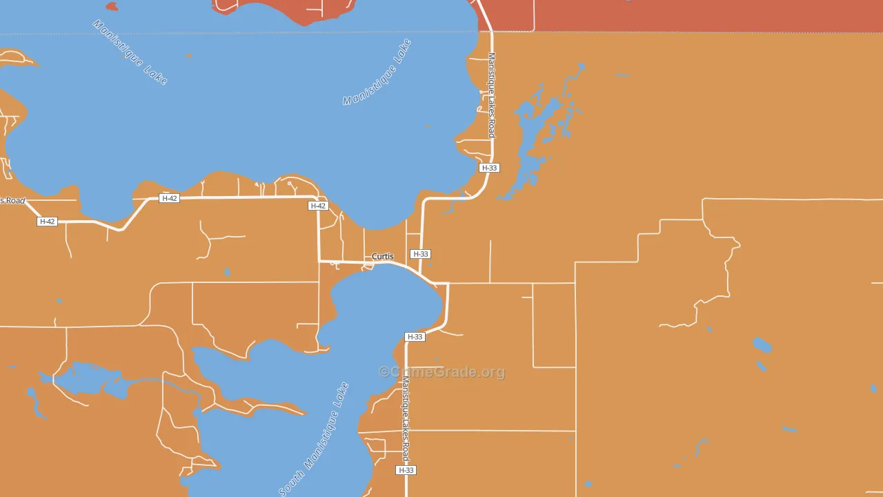 Curtis, MI Map of Burglary Rates