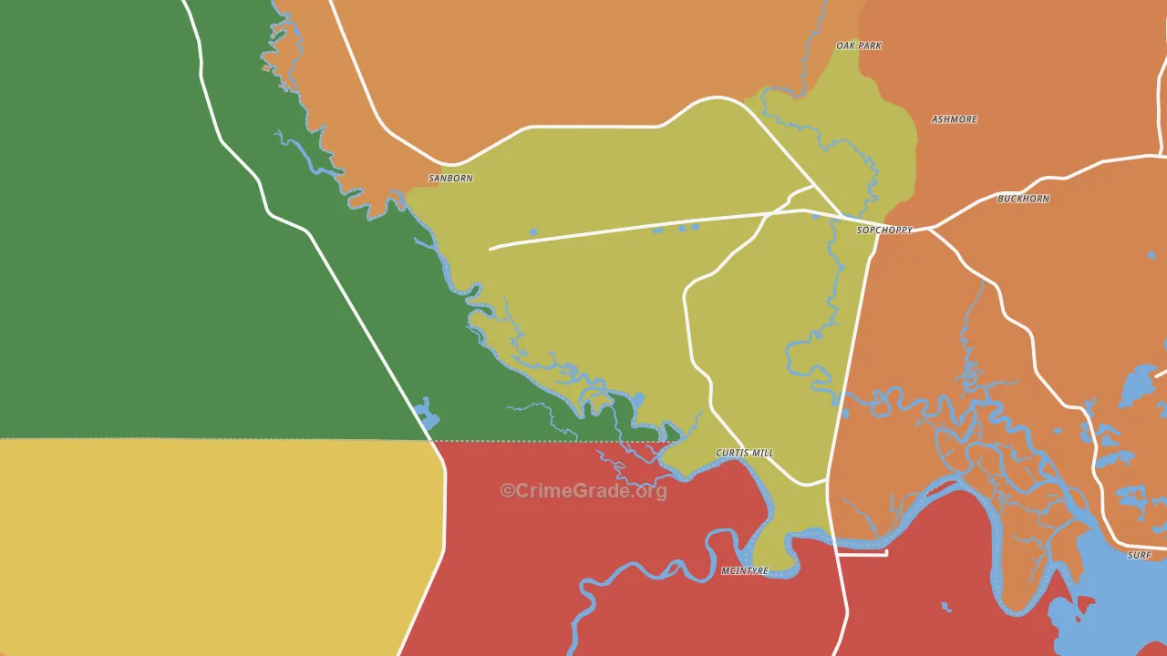 Curtis Mill, FL Map of Burglary Rates