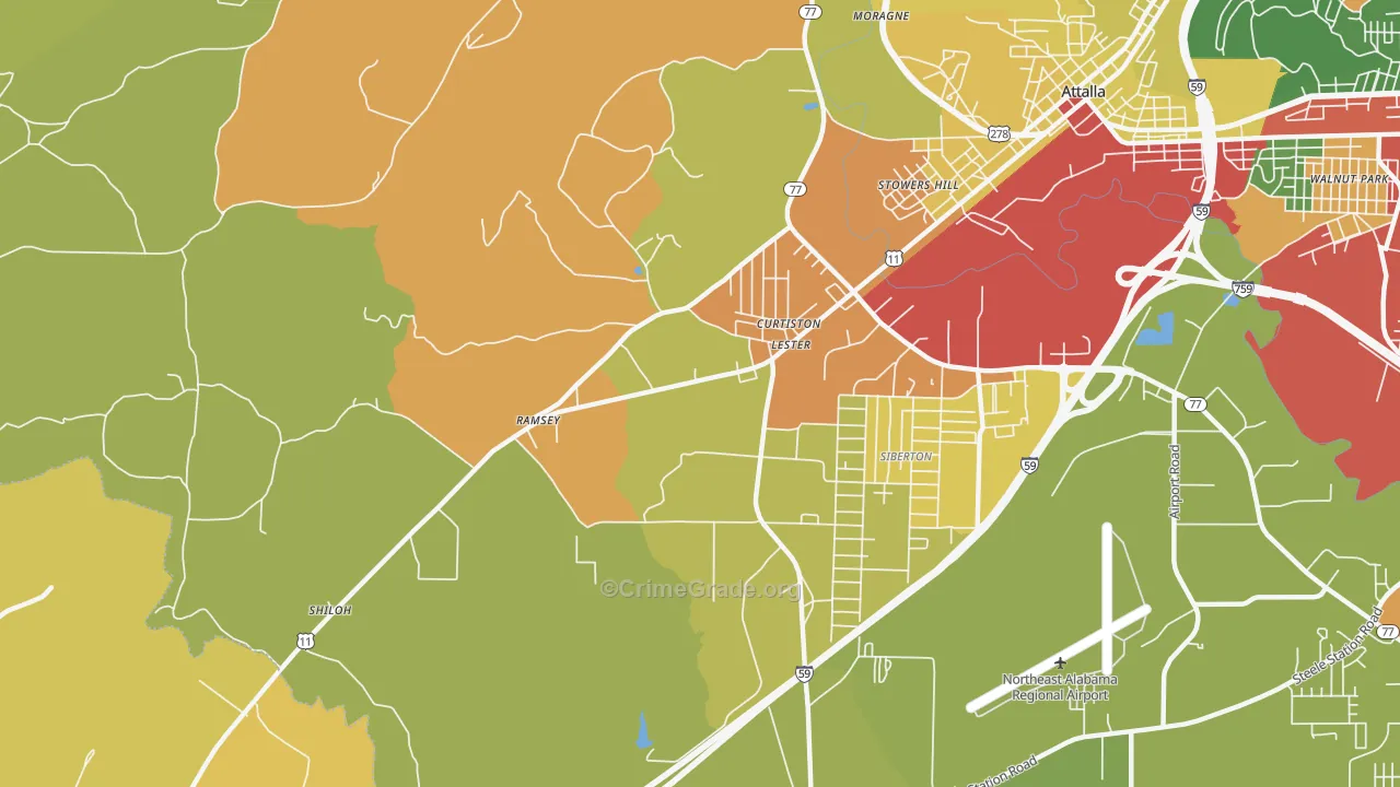 Curtiston, AL Map of Burglary Rates