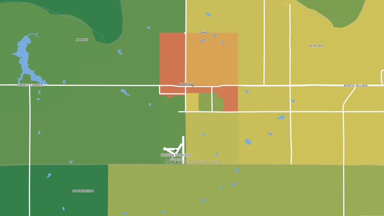 Cushing, OK Map of Burglary Rates