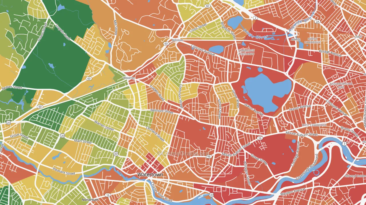 Cushing Square, Belmont, MA Map of Burglary Rates