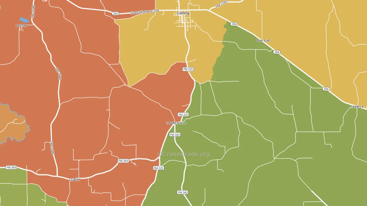Cushing, TX Map of Burglary Rates