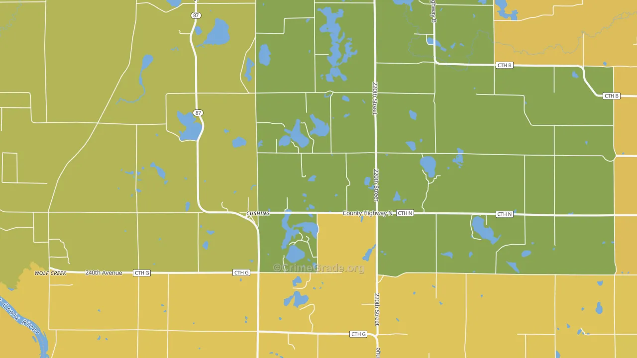 Cushing, WI Map of Burglary Rates