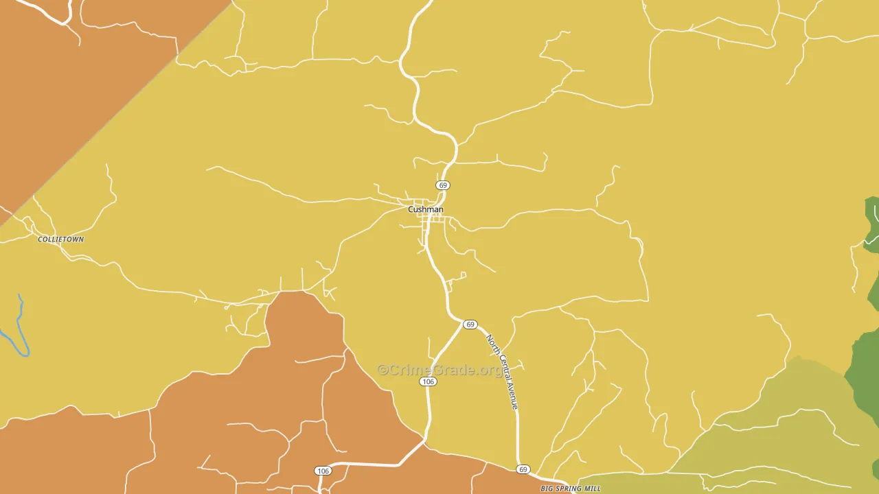 Cushman, AR Map of Burglary Rates
