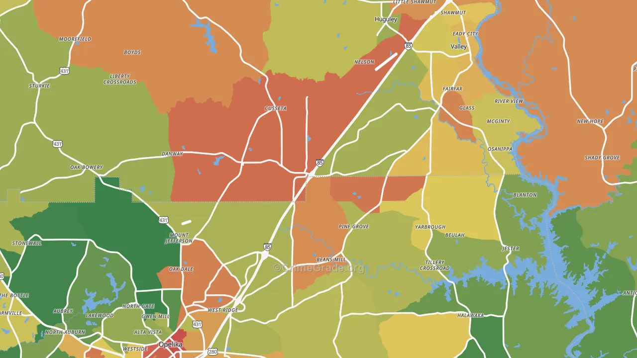 Cusseta, AL Map of Burglary Rates