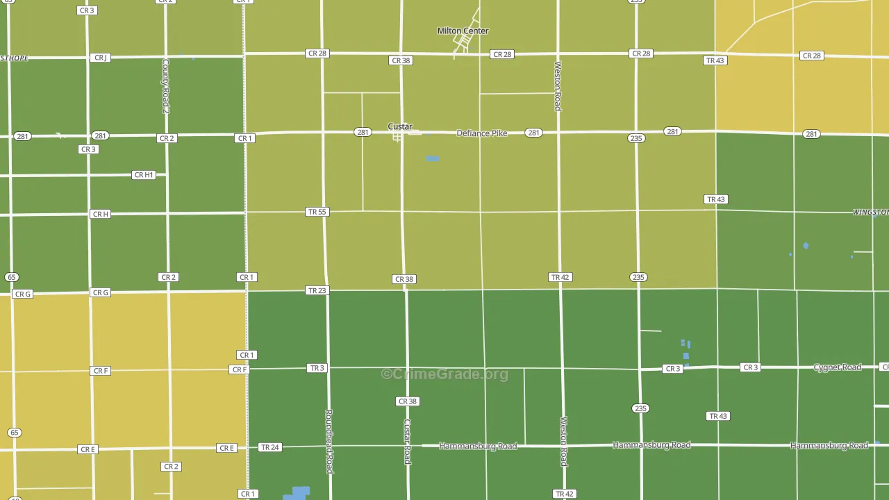 Custar, OH Map of Burglary Rates