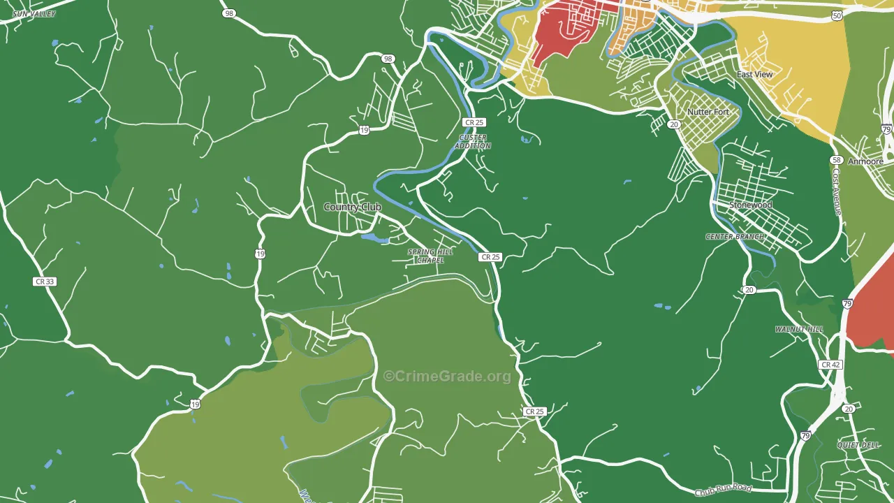 Custer Addition, WV Map of Burglary Rates