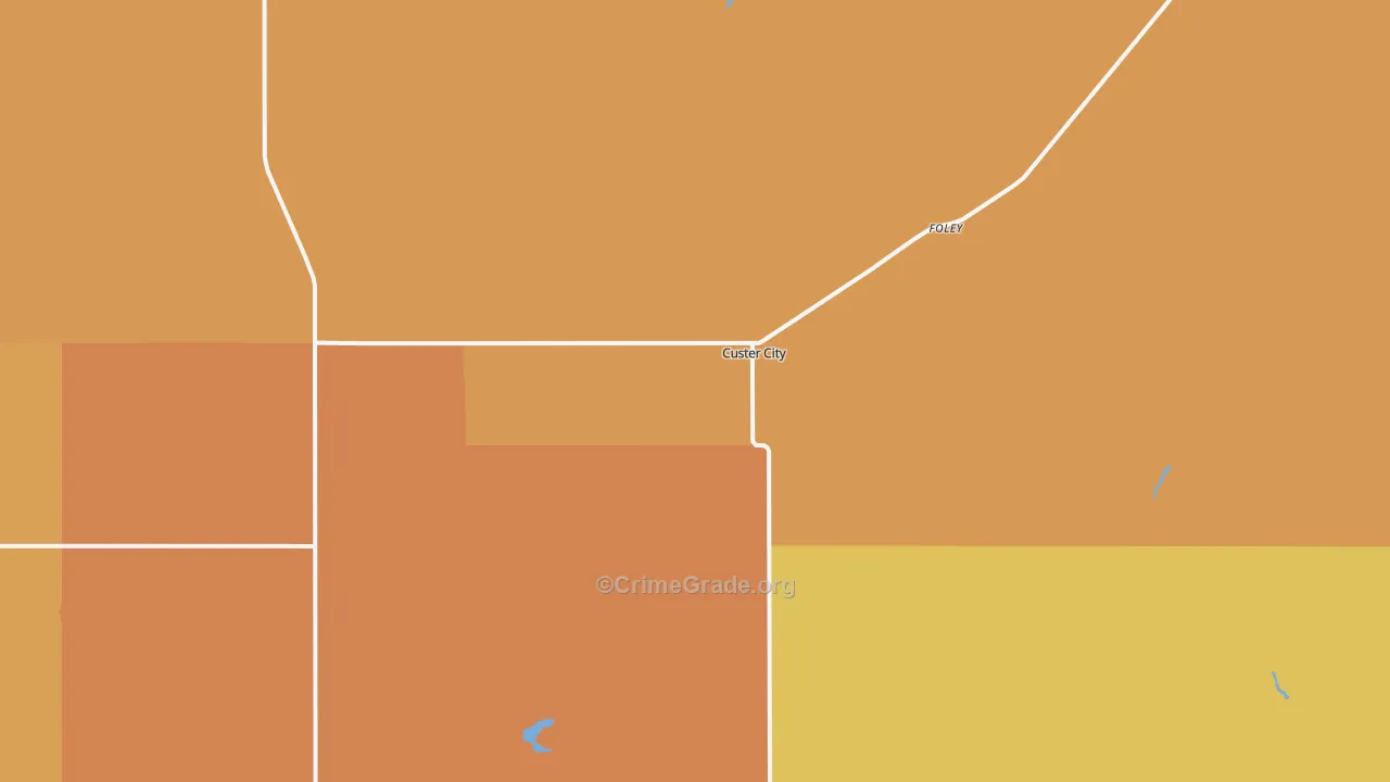Custer City, OK Map of Burglary Rates