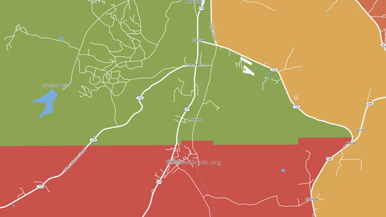 Custer City, PA Map of Burglary Rates
