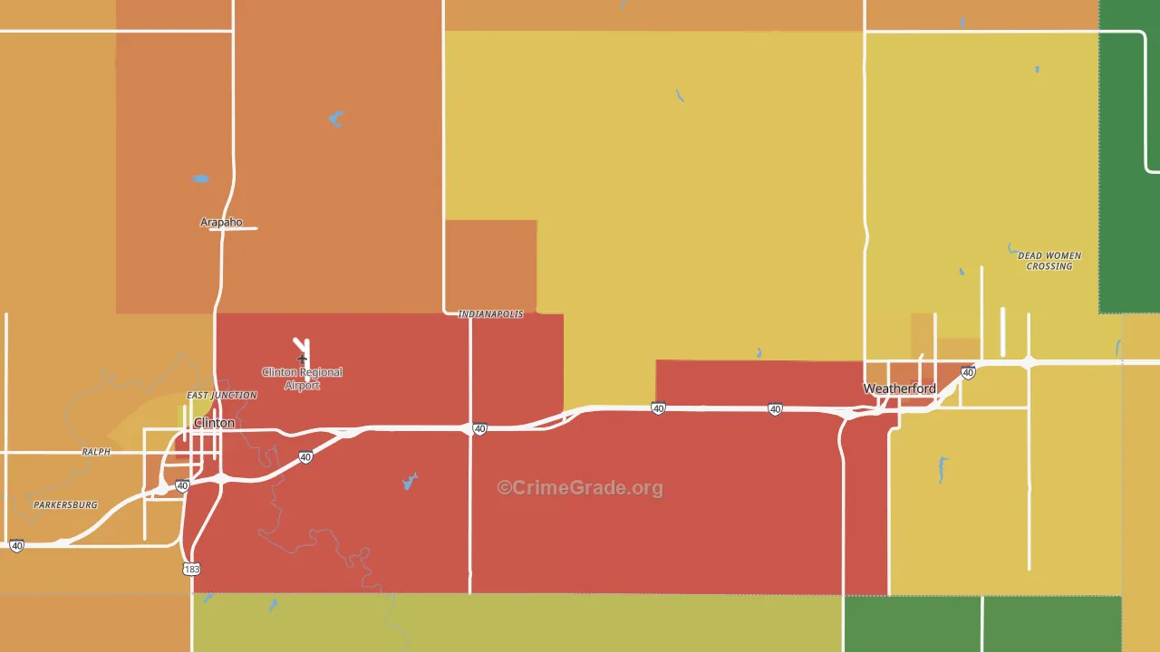 Custer County, OK Map of Burglary Rates