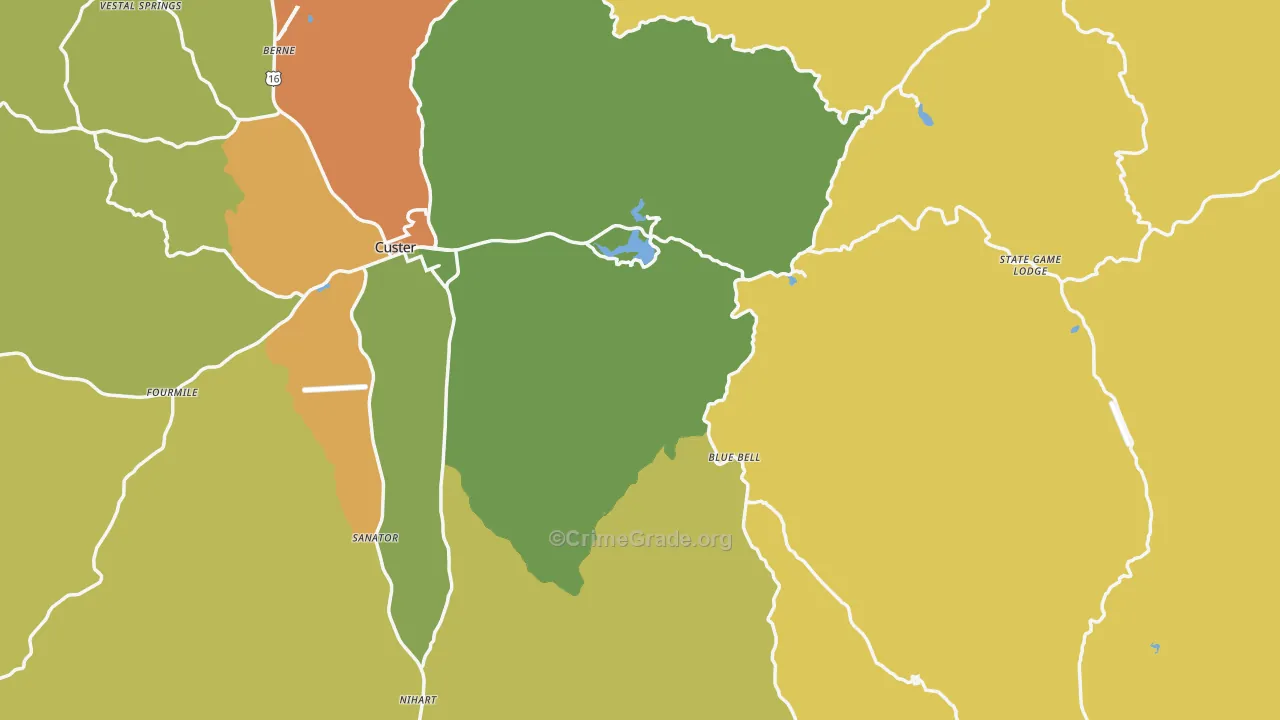 Custer County, SD Map of Burglary Rates