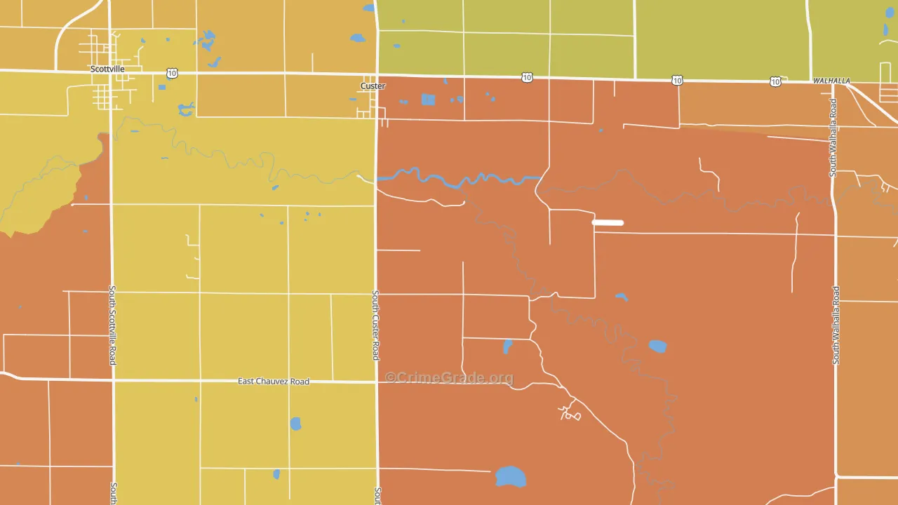 Custer, MI Map of Burglary Rates