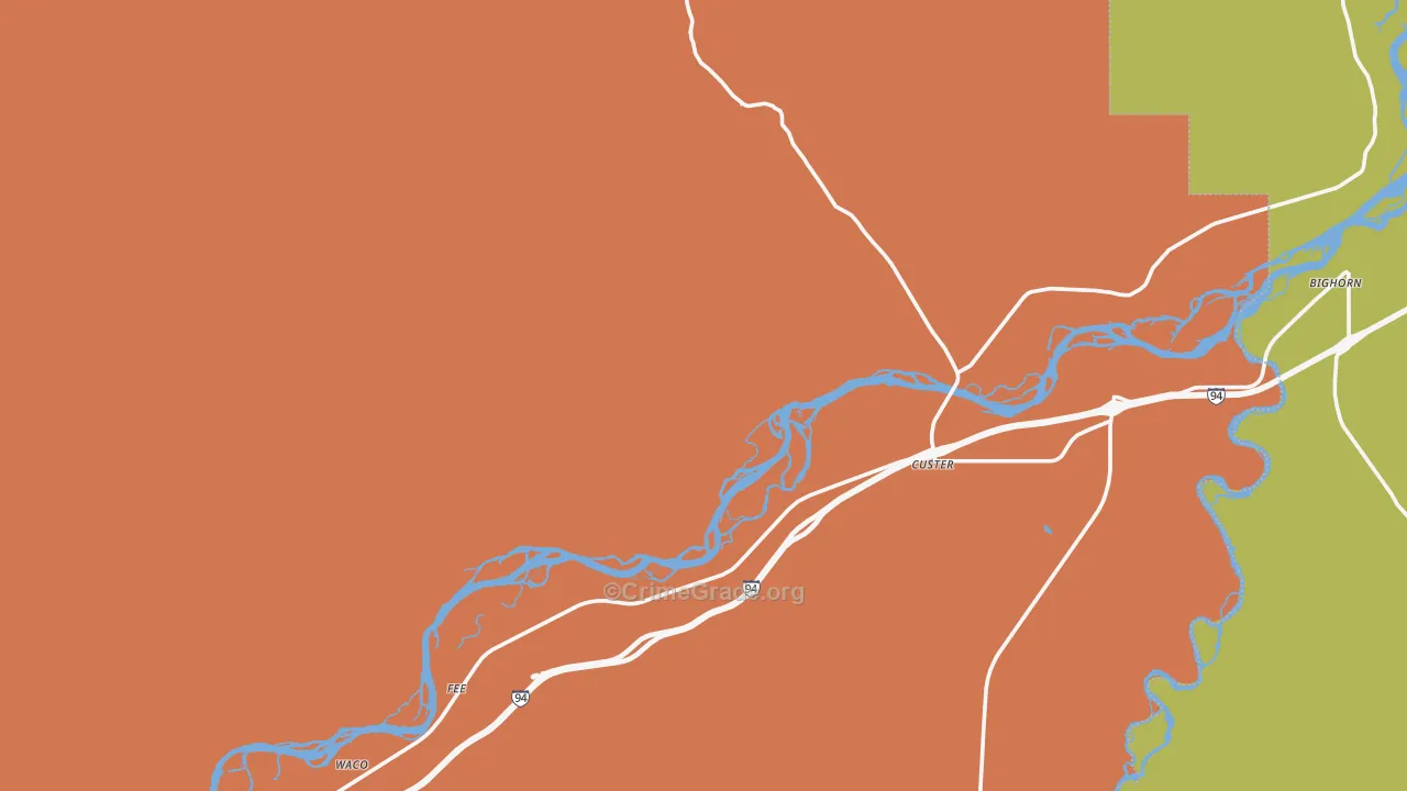 Custer, MT Map of Burglary Rates