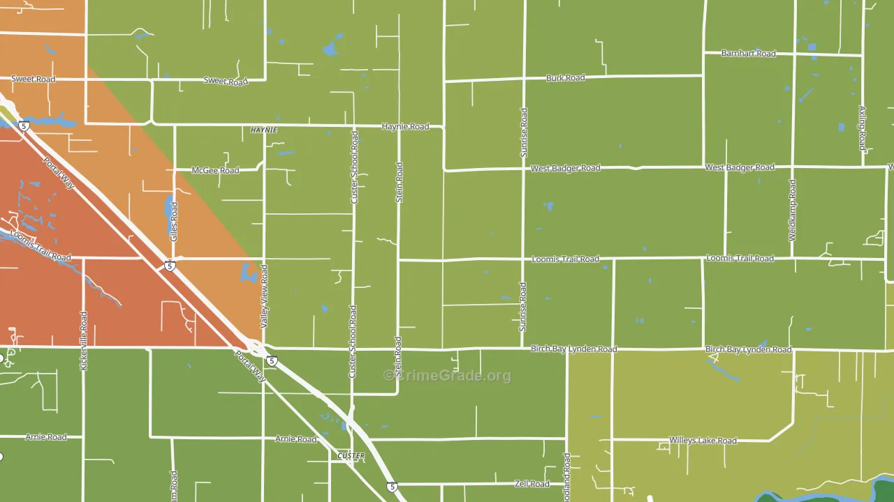 Custer, WA Map of Burglary Rates