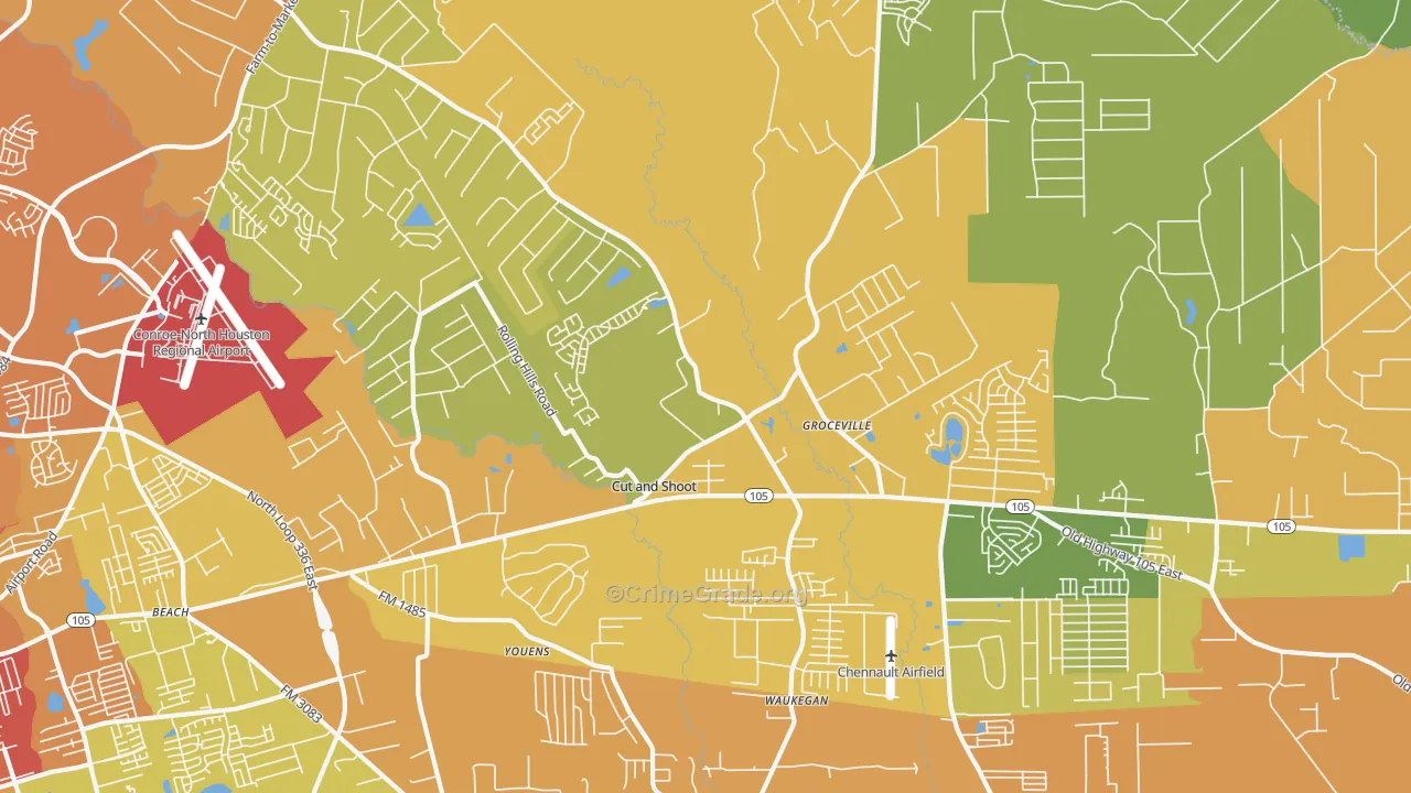 Cut and Shoot, TX Map of Burglary Rates