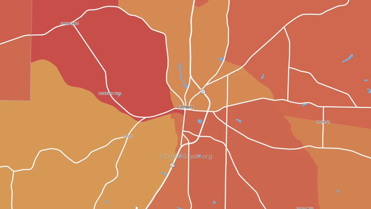 Cuthbert, GA Map of Burglary Rates