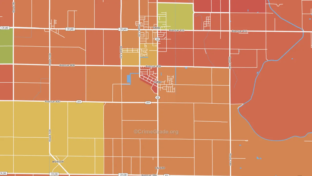 Cutler, CA Map of Burglary Rates