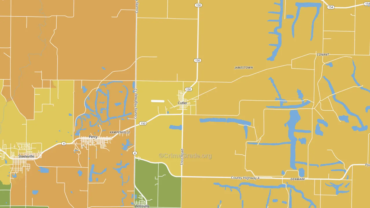 Cutler, IL Map of Burglary Rates