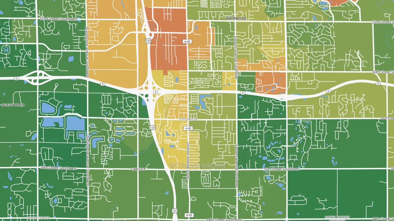 Cutlerville, MI Map of Burglary Rates