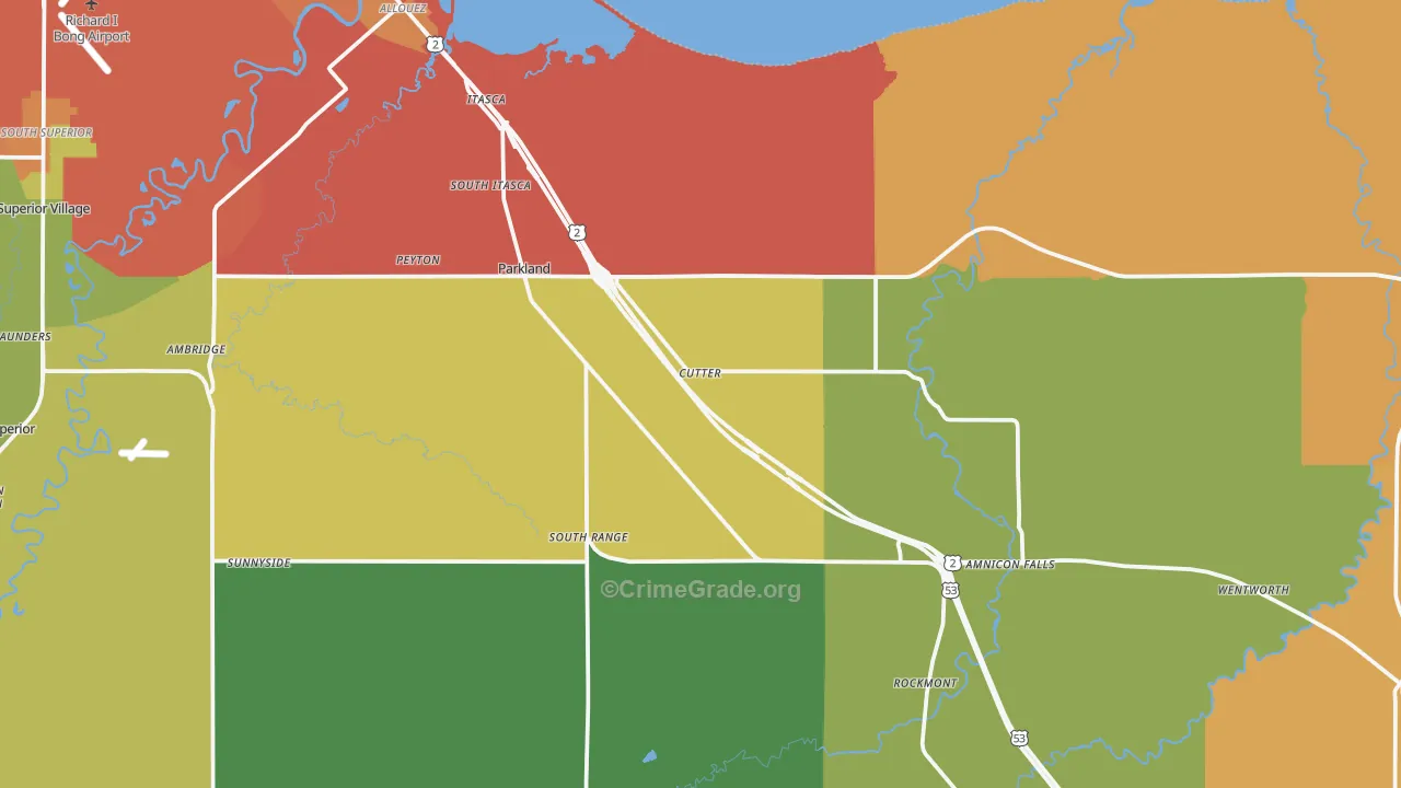 Cutter, WI Map of Burglary Rates