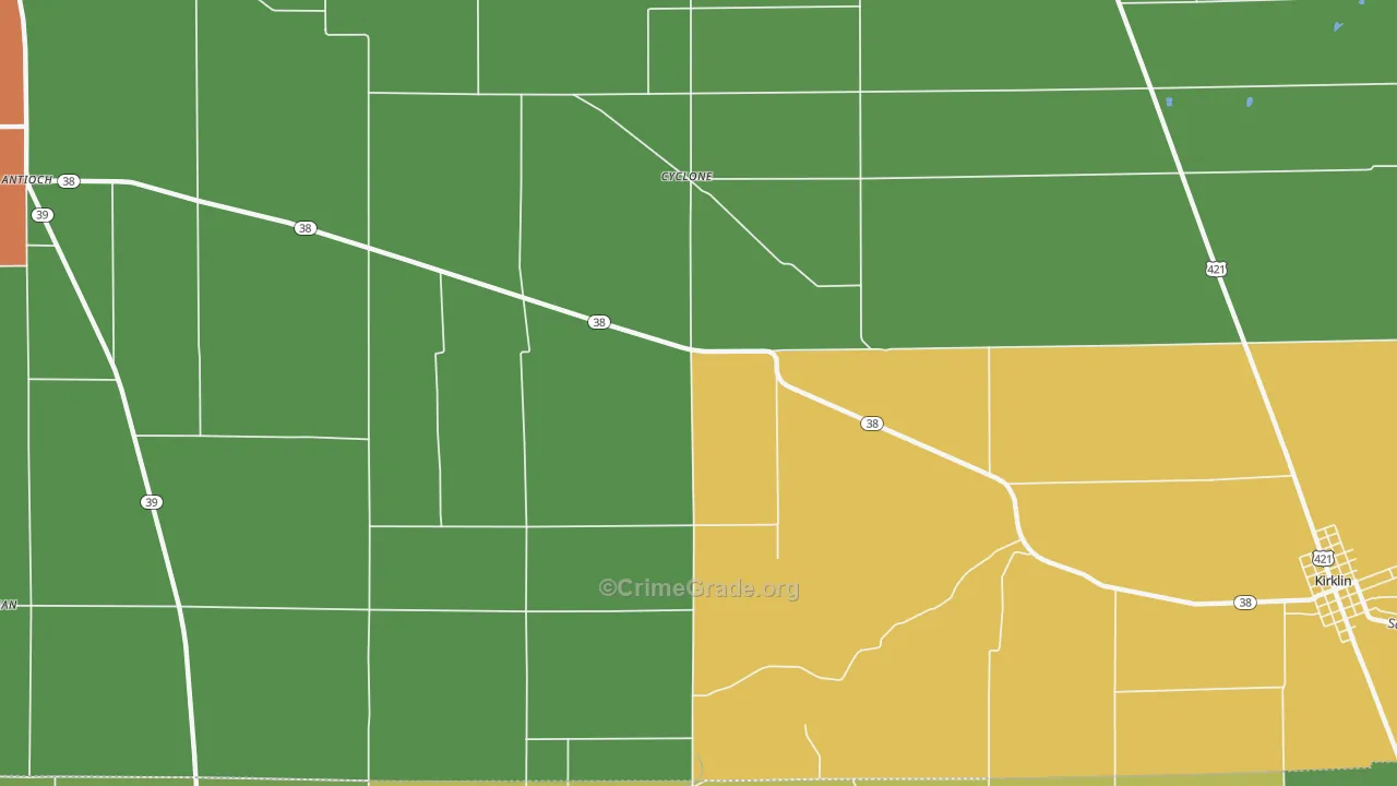 Cyclone, IN Map of Burglary Rates