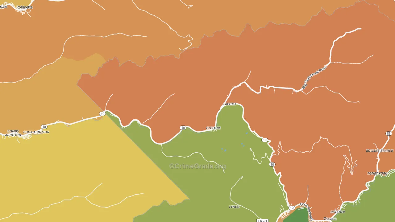 Cyclone, WV Map of Burglary Rates