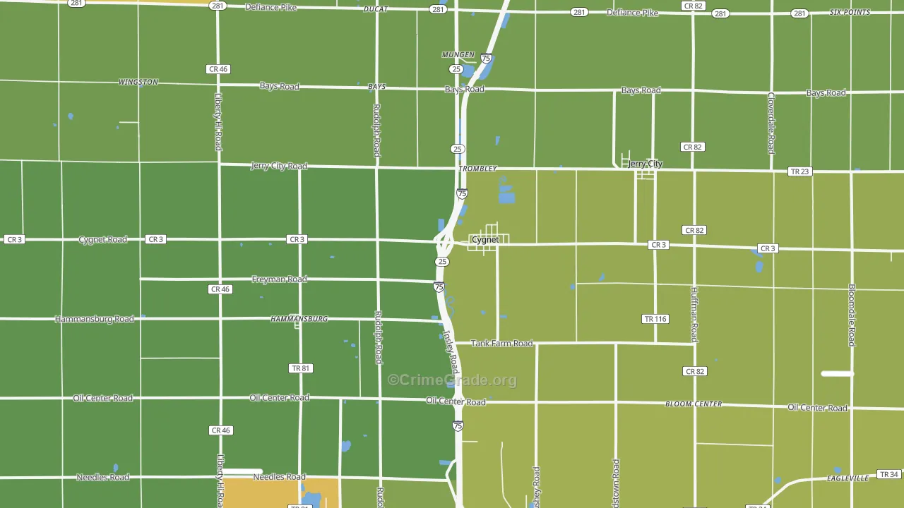 Cygnet, OH Map of Burglary Rates