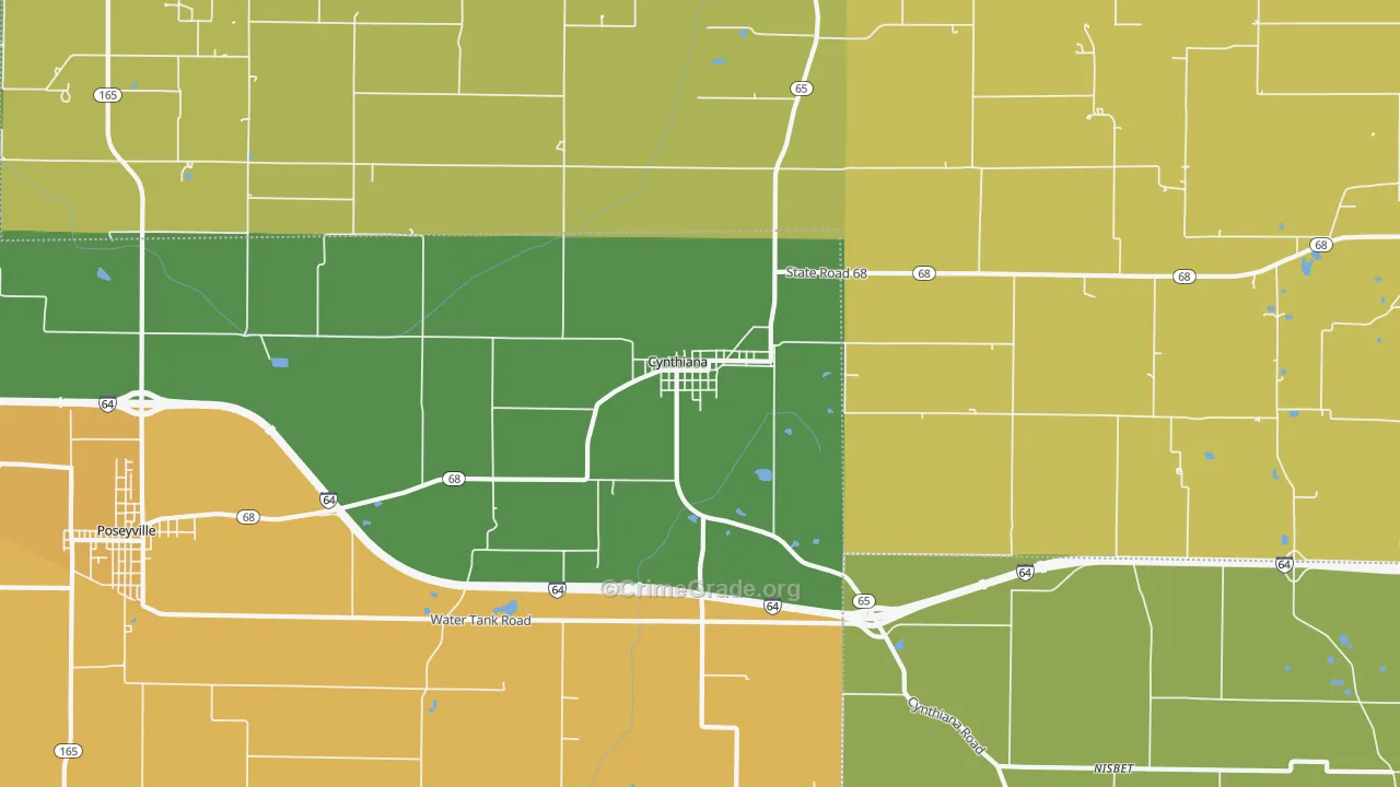 Cynthiana, IN Map of Burglary Rates