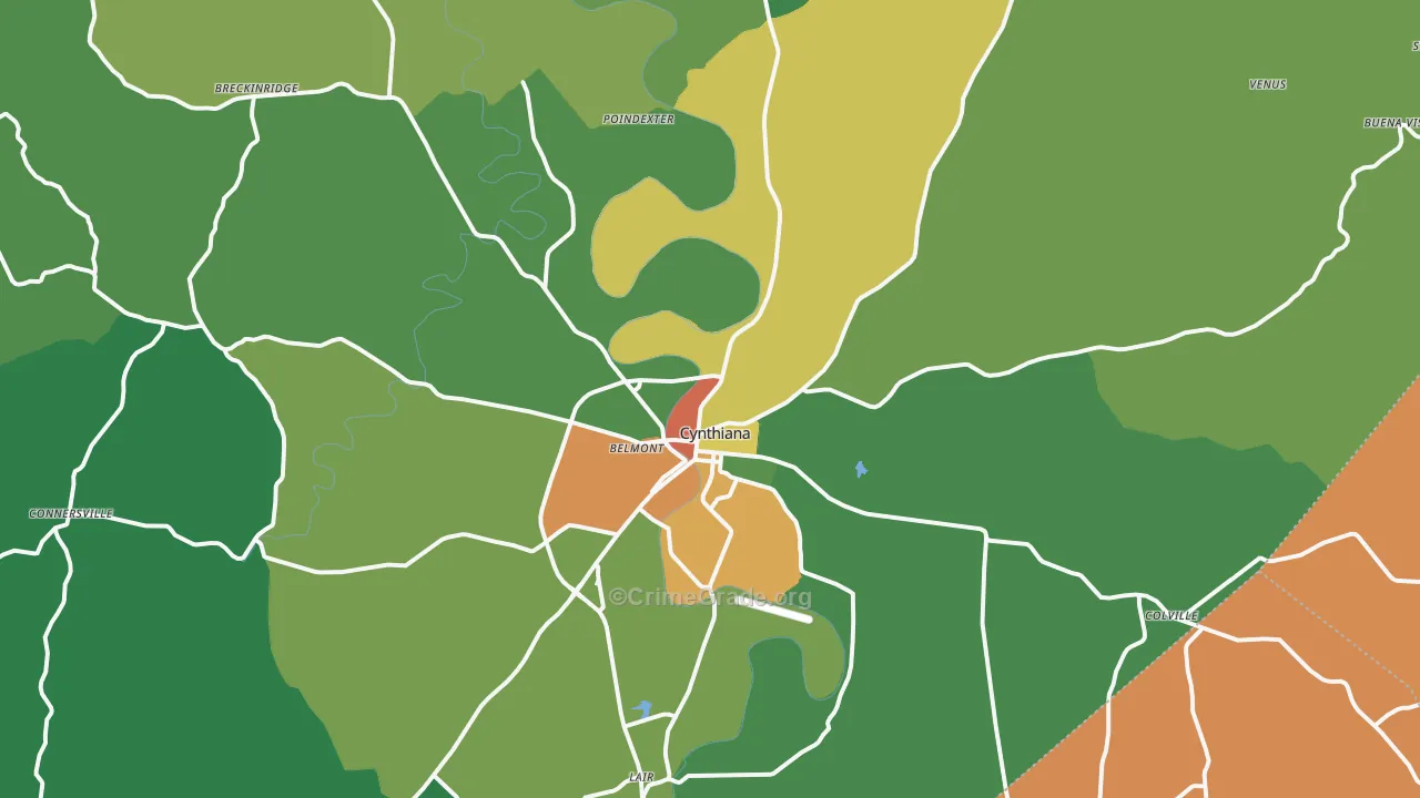 Cynthiana, KY Map of Burglary Rates