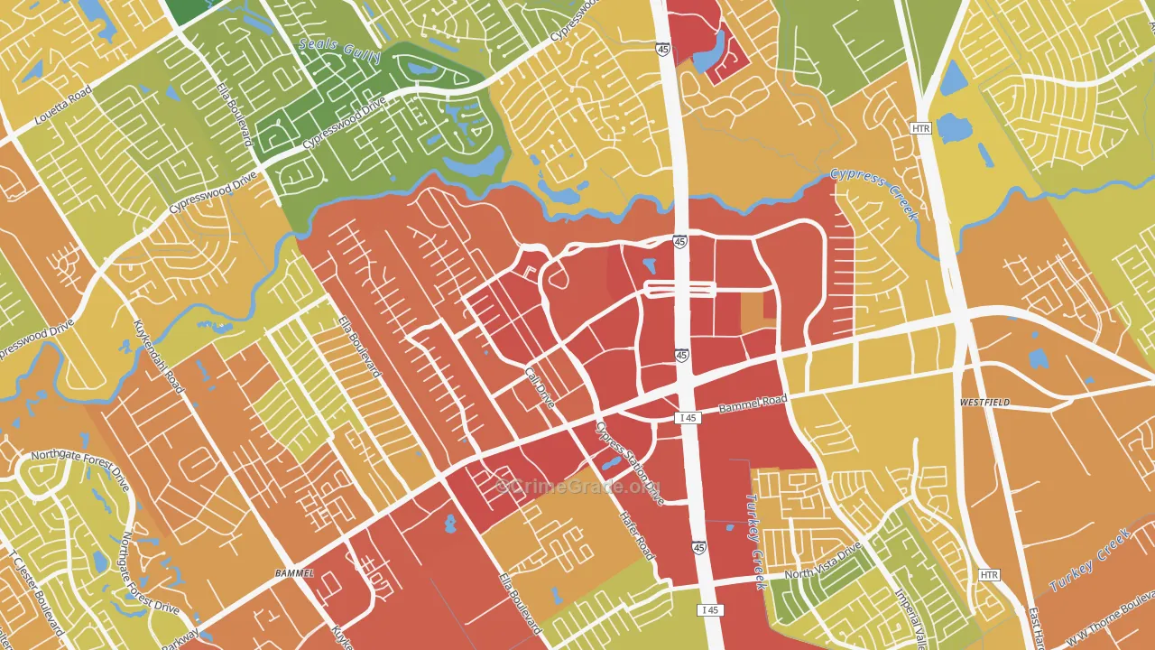 Cypress Station, Houston, TX Map of Burglary Rates