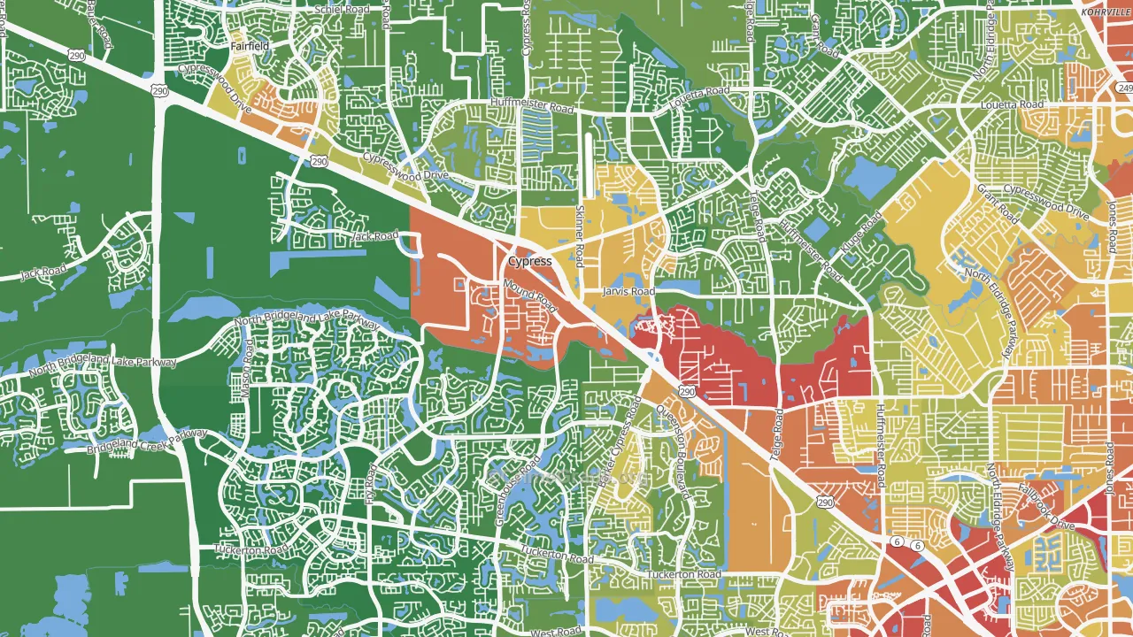 Cypress, TX Map of Burglary Rates