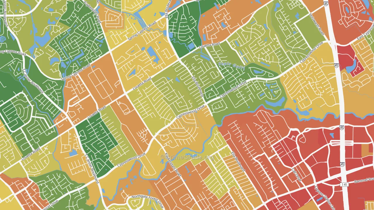 Cypresswood, Spring, TX Map of Burglary Rates