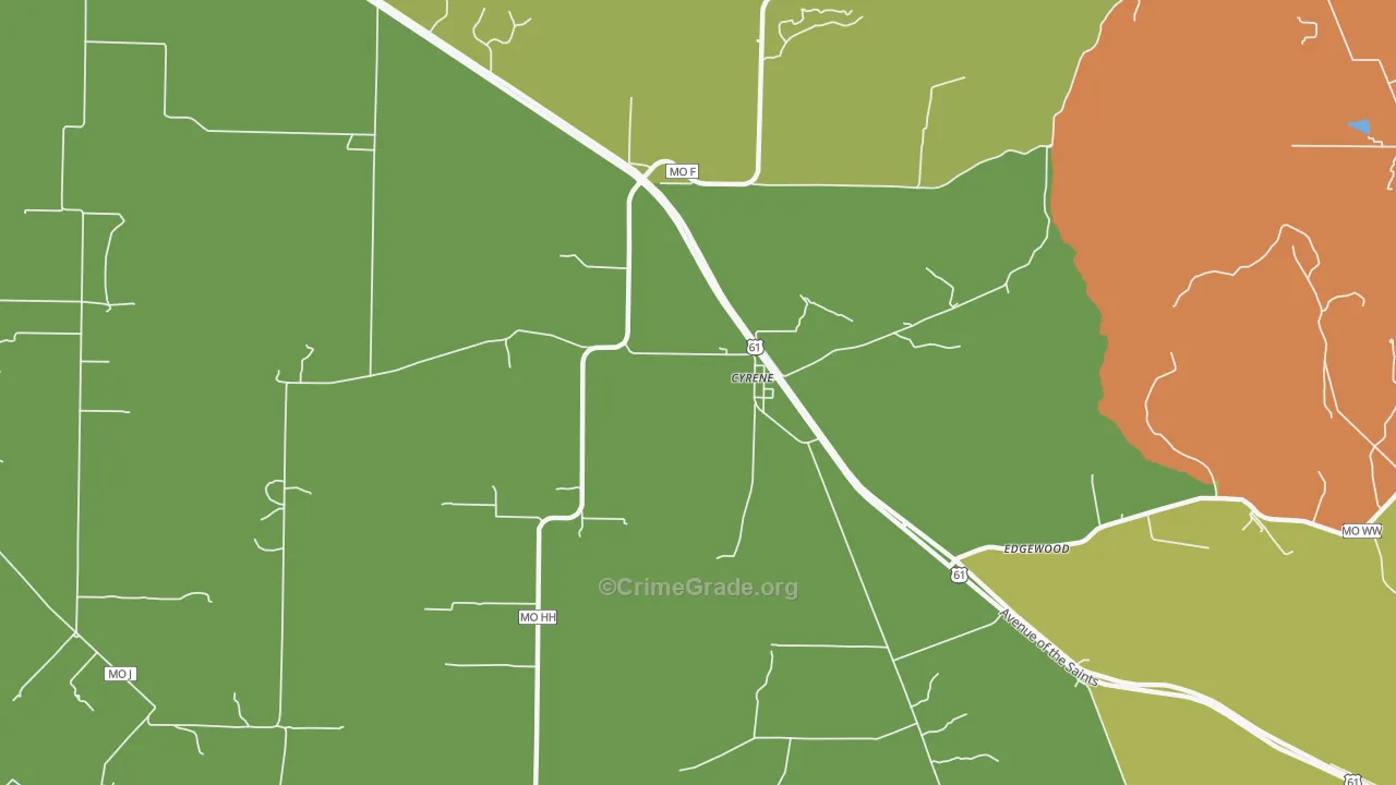 Cyrene, MO Map of Burglary Rates