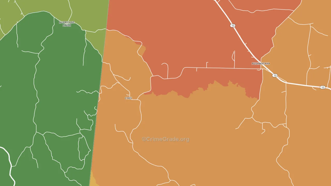 Cyril, AL Map of Burglary Rates