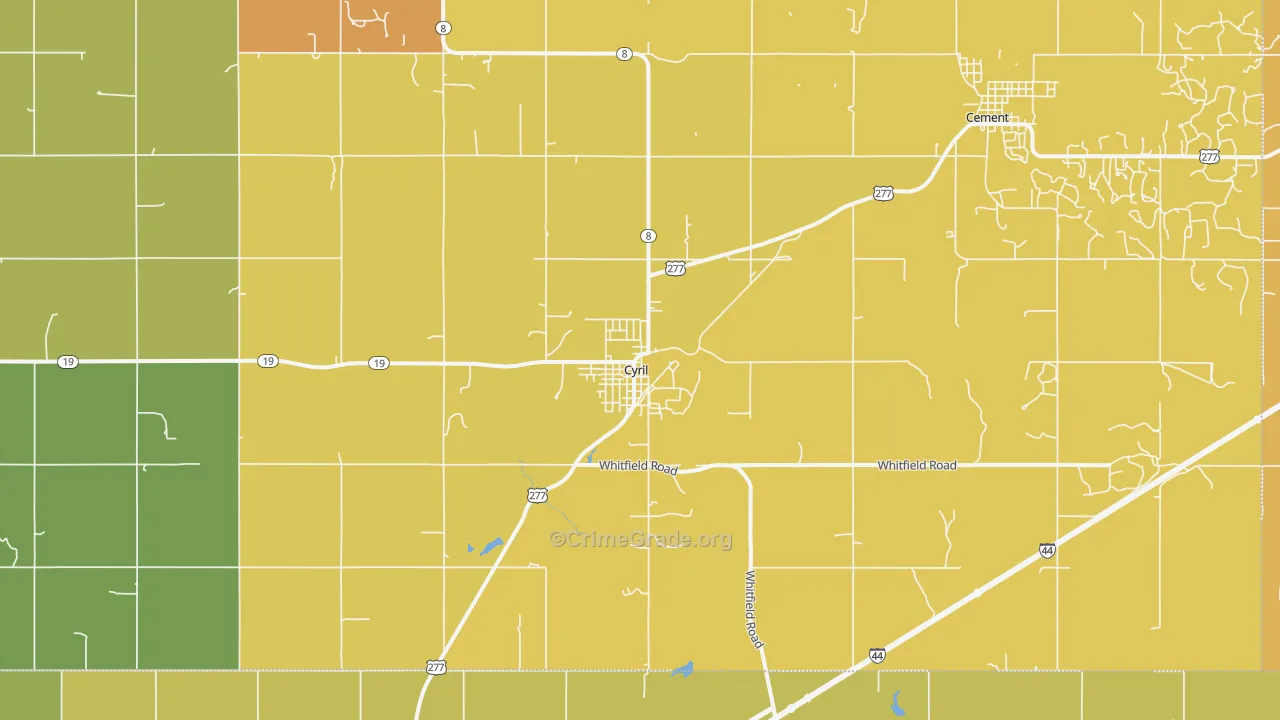 Cyril, OK Map of Burglary Rates