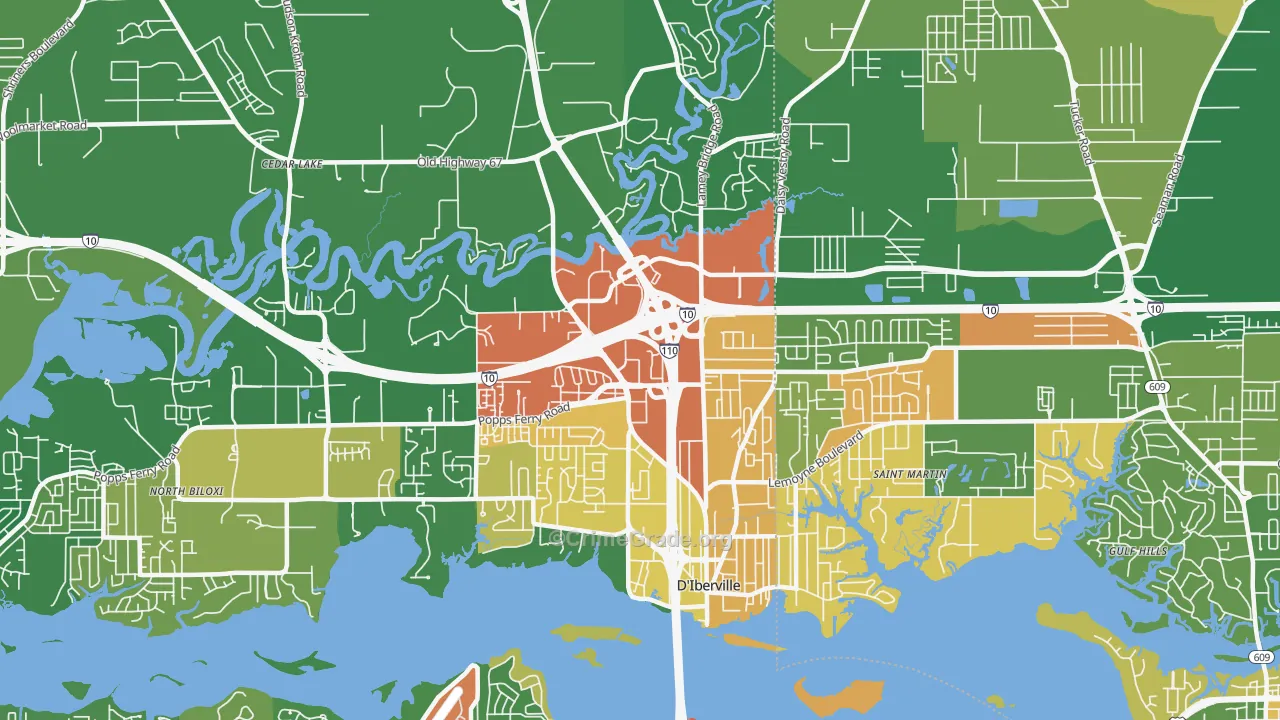 D'Iberville, MS Map of Burglary Rates
