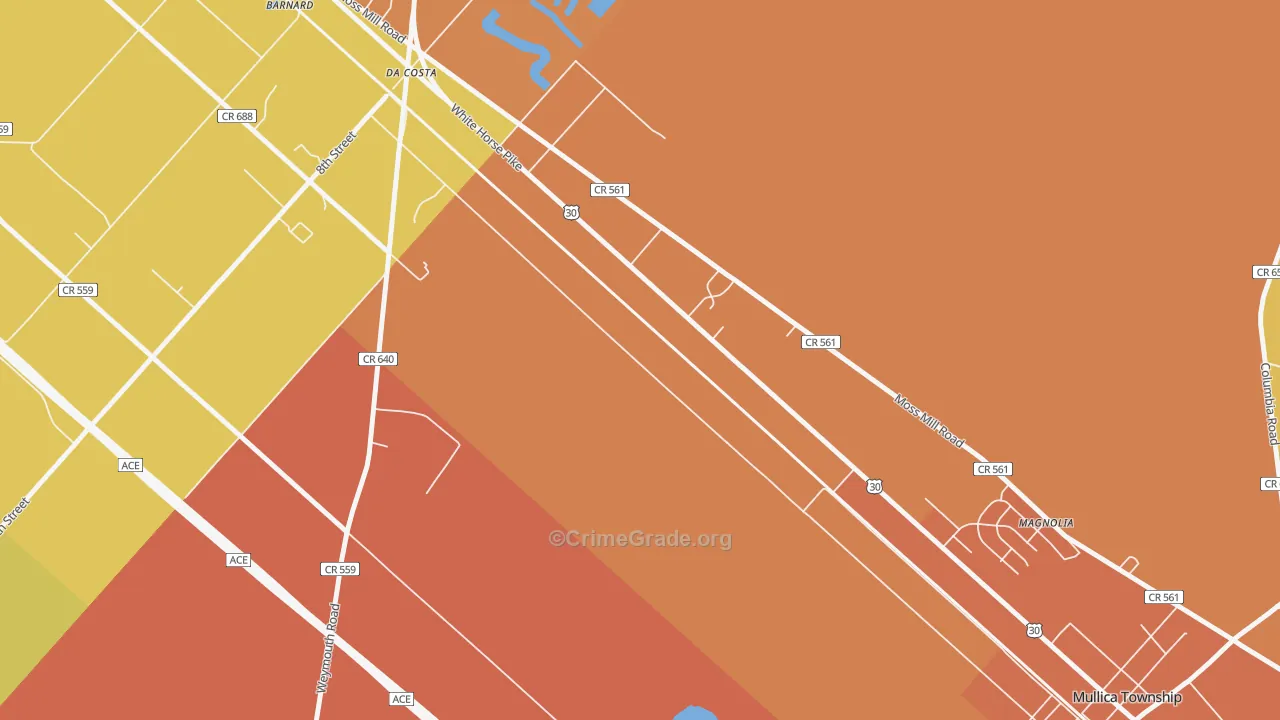 Da Costa, NJ Map of Burglary Rates