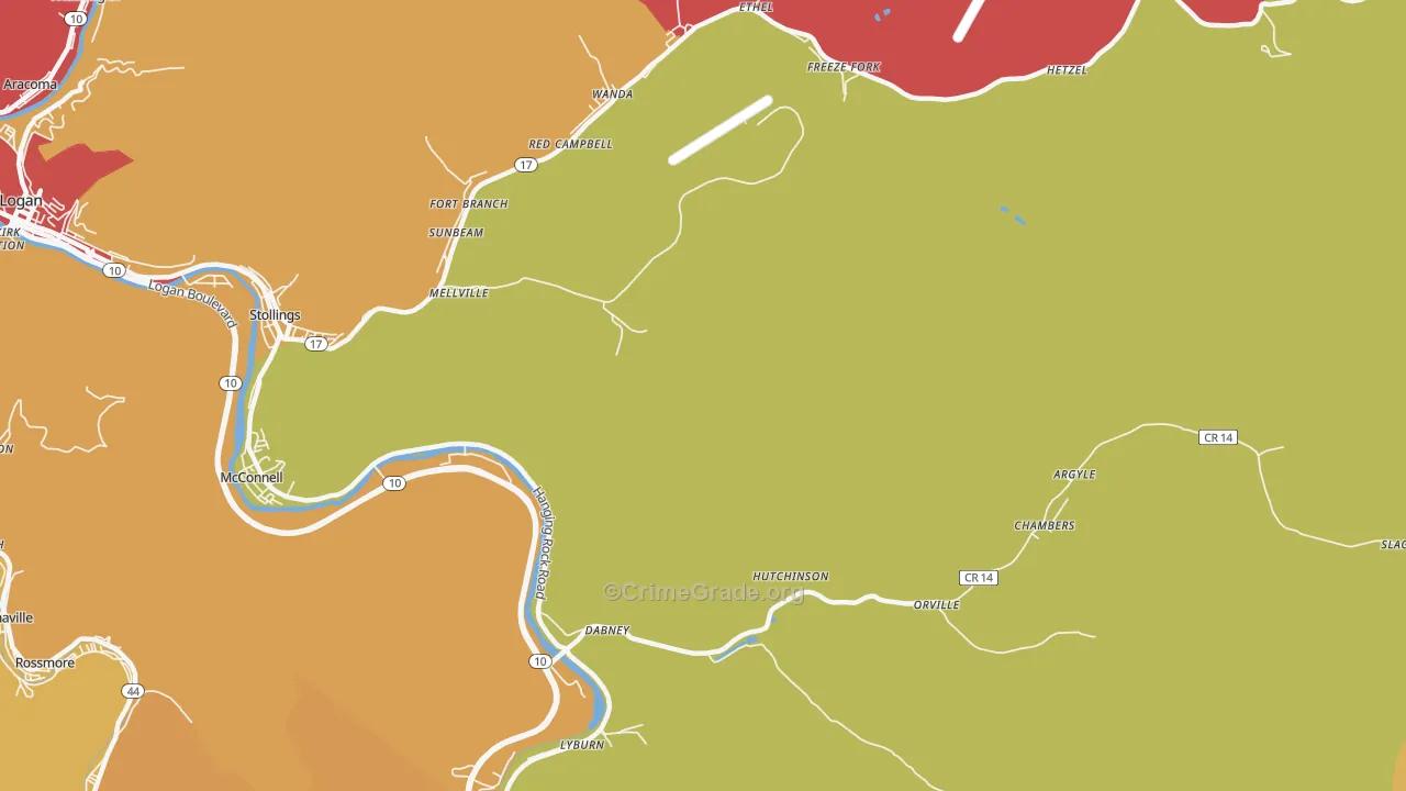 Dabney, WV Map of Burglary Rates