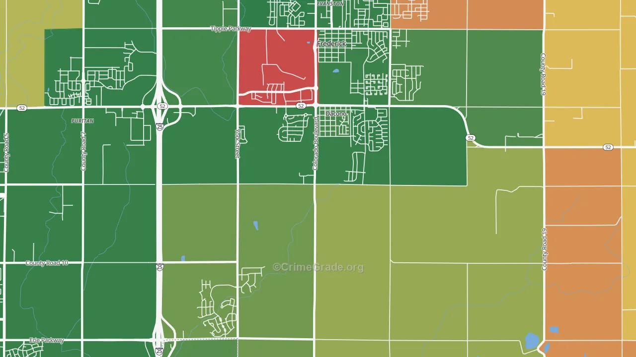 Dacono, CO Map of Burglary Rates