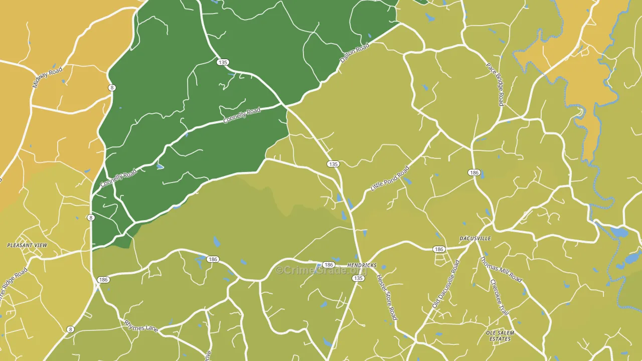 Dacusville, SC Map of Burglary Rates