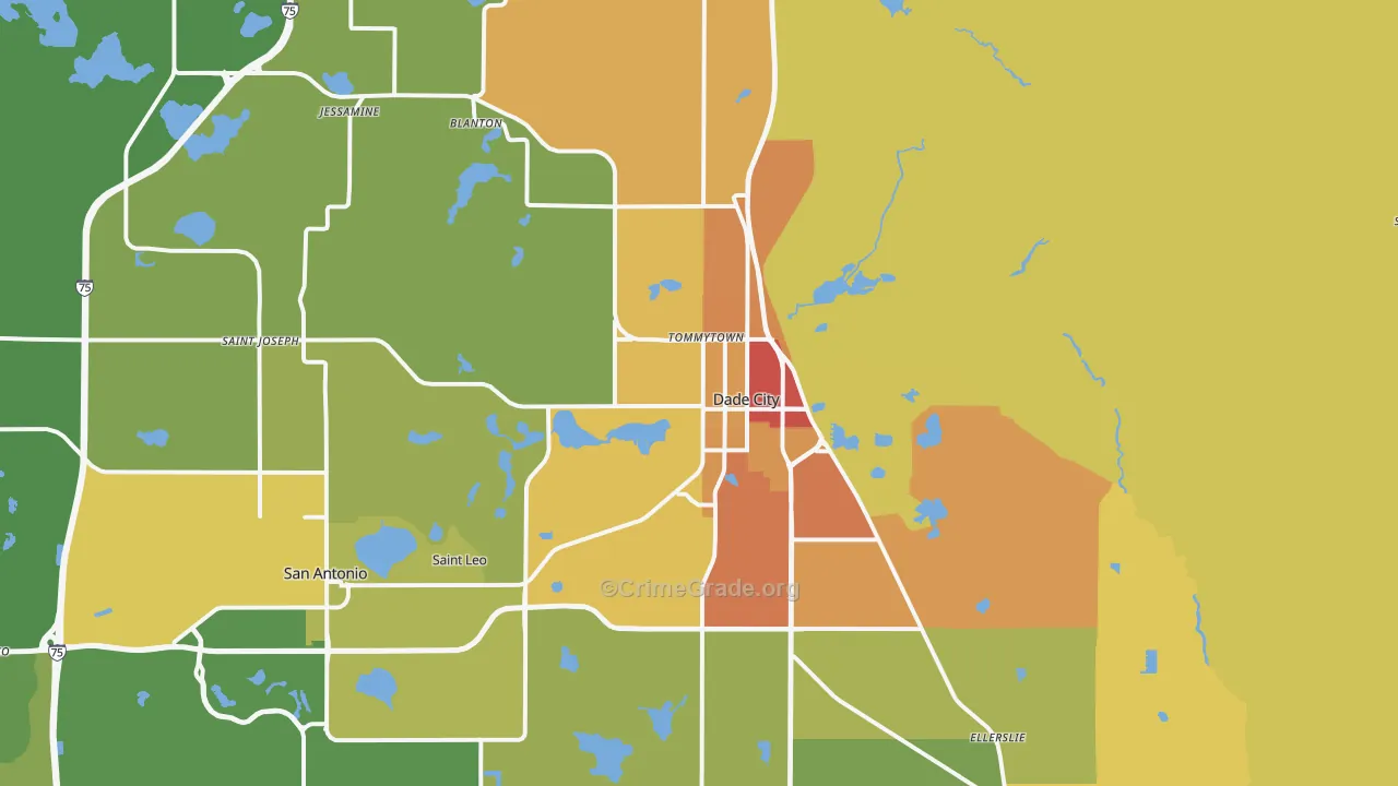 Dade City, FL Map of Burglary Rates