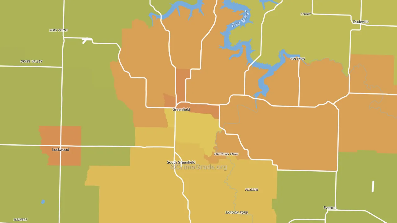 Dade County, MO Map of Burglary Rates